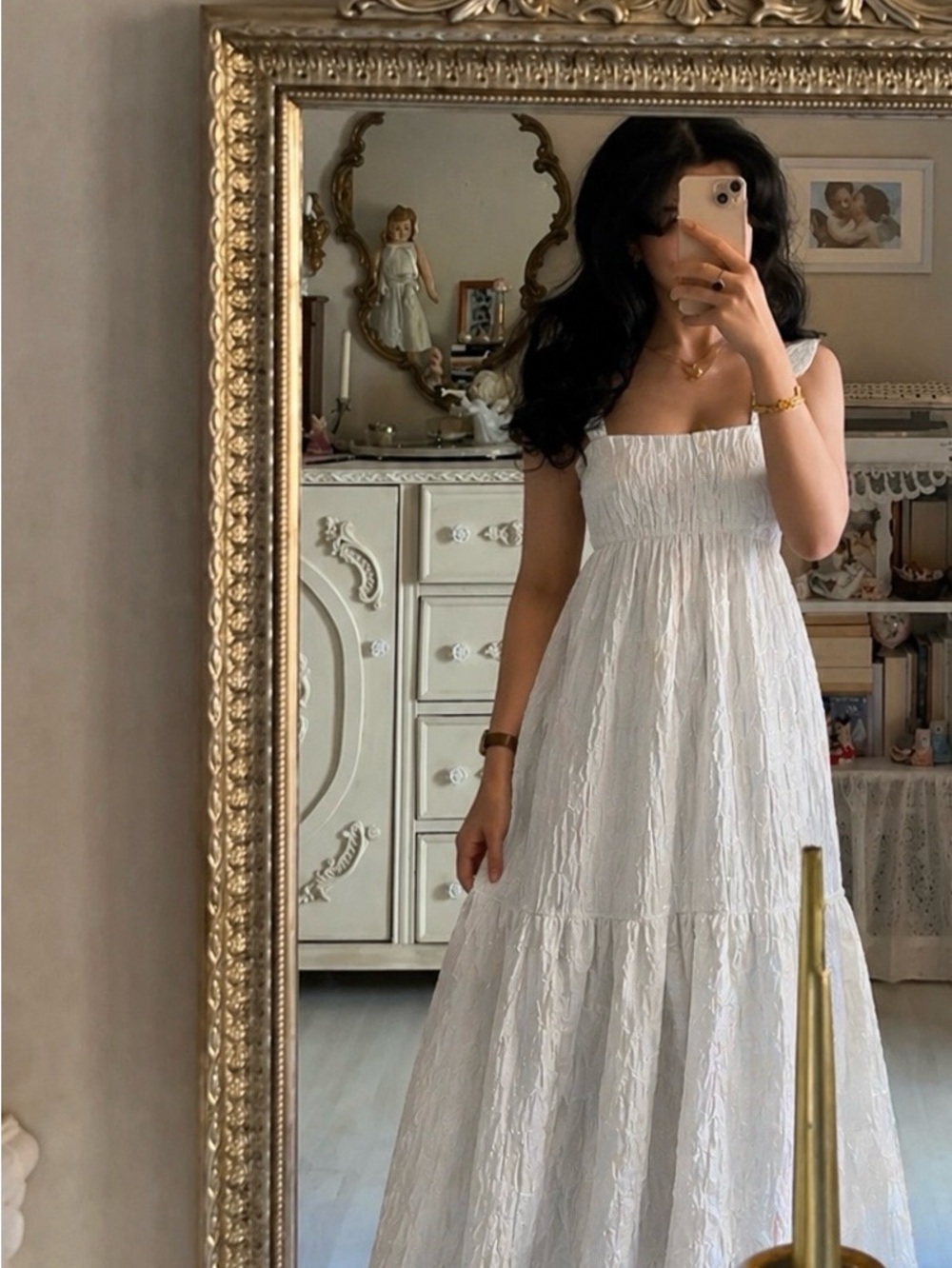 Zara White Smocked Maxi Dress